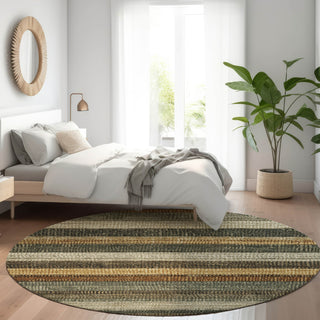 Piper Looms Chantille Stripes ACN1865 Khaki Machine Washable Area Rug Round Lifestyle Image Feature