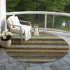 Piper Looms Chantille Stripes ACN1865 Khaki Machine Washable Area Rug Round Outdoor Lifestyle Image Feature