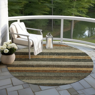 Piper Looms Chantille Stripes ACN1865 Khaki Machine Washable Area Rug Round Outdoor Lifestyle Image Feature