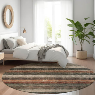 Piper Looms Chantille Stripes ACN1865 Paprika Machine Washable Area Rug Round Lifestyle Image Feature