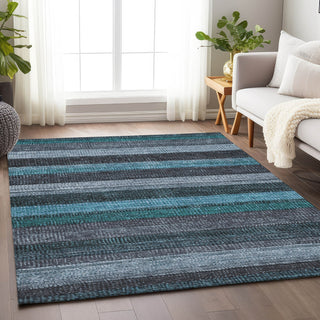 Piper Looms Chantille Stripes ACN1865 Teal Machine Washable Area Rug Lifestyle Image Feature