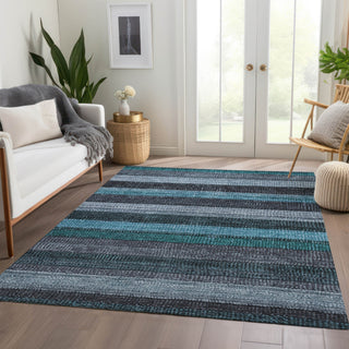 Piper Looms Chantille Stripes ACN1865 Teal Machine Washable Area Rug Lifestyle Image Feature