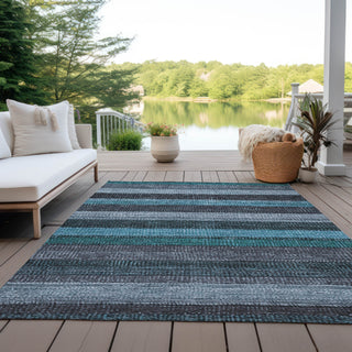 Piper Looms Chantille Stripes ACN1865 Teal Machine Washable Area Rug Outdoor Lifestyle Image Feature