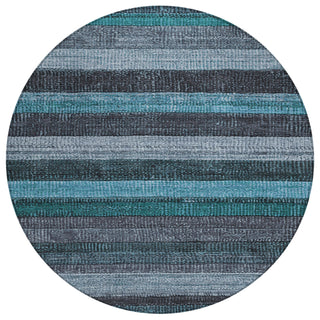 Piper Looms Chantille Stripes ACN1865 Teal Machine Washable Area Rug Round Main Image