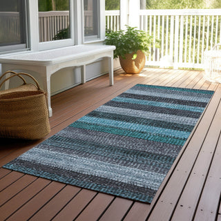 Piper Looms Chantille Stripes ACN1865 Teal Machine Washable Area Rug Runner Outdoor Lifestyle Image Feature