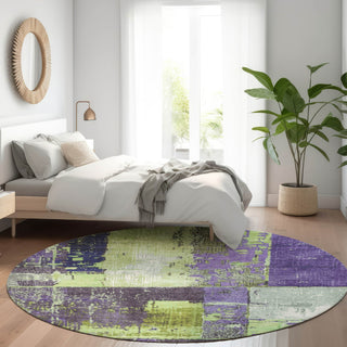 Piper Looms Chantille Abstract ACN1866 Aloe Machine Washable Area Rug Round Lifestyle Image Feature