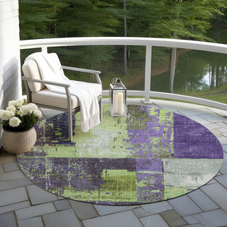 Piper Looms Chantille Abstract ACN1866 Aloe Machine Washable Area Rug Round Outdoor Lifestyle Image Feature