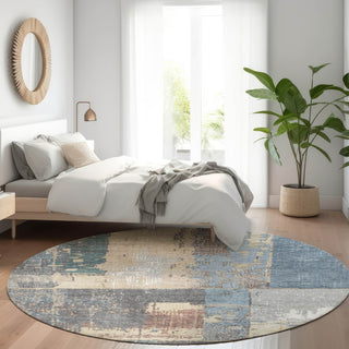 Piper Looms Chantille Abstract ACN1866 Beige Machine Washable Area Rug Round Lifestyle Image Feature