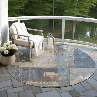 Piper Looms Chantille Abstract ACN1866 Beige Machine Washable Area Rug Round Outdoor Lifestyle Image Feature