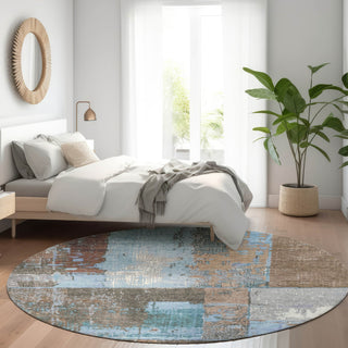 Piper Looms Chantille Abstract ACN1866 Taupe Machine Washable Area Rug Round Lifestyle Image Feature