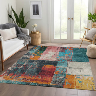 Piper Looms Chantille Abstract ACN1866 Teal Machine Washable Area Rug Lifestyle Image Feature