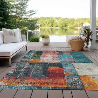 Piper Looms Chantille Abstract ACN1866 Teal Machine Washable Area Rug Outdoor Lifestyle Image Feature