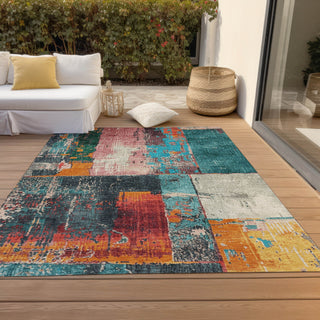 Piper Looms Chantille Abstract ACN1866 Teal Machine Washable Area Rug Outdoor Lifestyle Image Feature