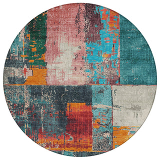 Piper Looms Chantille Abstract ACN1866 Teal Machine Washable Area Rug Round Main Image
