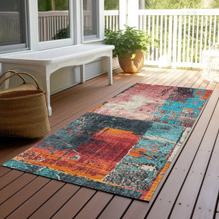 Piper Looms Chantille Abstract ACN1866 Teal Machine Washable Area Rug Runner Outdoor Lifestyle Image Feature