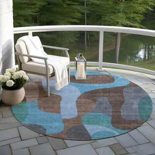Piper Looms Chantille Abstract ACN1867 Brown Machine Washable Area Rug Round Outdoor Lifestyle Image Feature