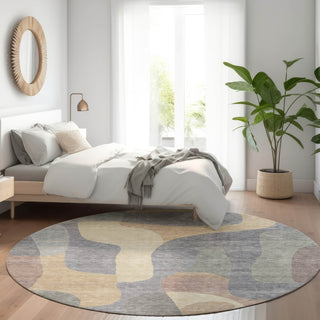 Piper Looms Chantille Abstract ACN1867 Gray Machine Washable Area Rug Round Lifestyle Image Feature