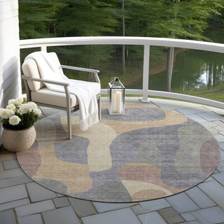Piper Looms Chantille Abstract ACN1867 Gray Machine Washable Area Rug Round Outdoor Lifestyle Image Feature