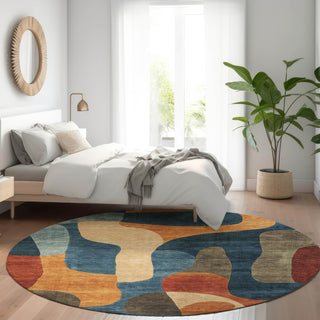 Piper Looms Chantille Abstract ACN1867 Navy Machine Washable Area Rug Round Lifestyle Image Feature