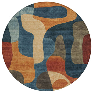 Piper Looms Chantille Abstract ACN1867 Navy Machine Washable Area Rug Round Main Image