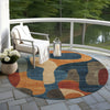 Piper Looms Chantille Abstract ACN1867 Navy Machine Washable Area Rug Round Outdoor Lifestyle Image Feature