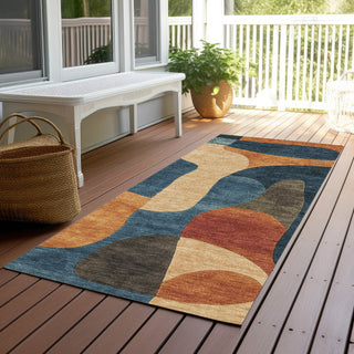 Piper Looms Chantille Abstract ACN1867 Navy Machine Washable Area Rug Runner Outdoor Lifestyle Image Feature