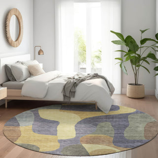 Piper Looms Chantille Abstract ACN1867 Purple Machine Washable Area Rug Round Lifestyle Image Feature