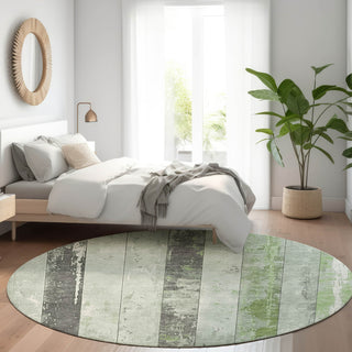 Piper Looms Chantille Stripes ACN1868 Aloe Machine Washable Area Rug Round Lifestyle Image Feature