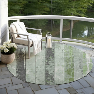 Piper Looms Chantille Stripes ACN1868 Aloe Machine Washable Area Rug Round Outdoor Lifestyle Image Feature
