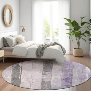 Piper Looms Chantille Stripes ACN1868 Lavender Machine Washable Area Rug Round Lifestyle Image Feature