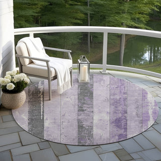 Piper Looms Chantille Stripes ACN1868 Lavender Machine Washable Area Rug Round Outdoor Lifestyle Image Feature