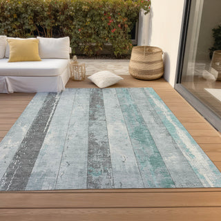 Piper Looms Chantille Stripes ACN1868 Seafoam Machine Washable Area Rug Outdoor Lifestyle Image Feature
