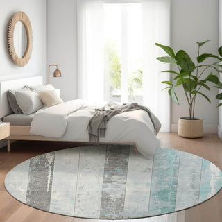 Piper Looms Chantille Stripes ACN1868 Seafoam Machine Washable Area Rug Round Lifestyle Image Feature