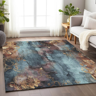 Piper Looms Chantille Floral ACN1869 Blue Machine Washable Area Rug Lifestyle Image Feature
