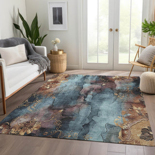Piper Looms Chantille Floral ACN1869 Blue Machine Washable Area Rug Lifestyle Image Feature