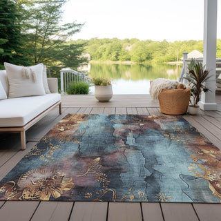 Piper Looms Chantille Floral ACN1869 Blue Machine Washable Area Rug Outdoor Lifestyle Image Feature
