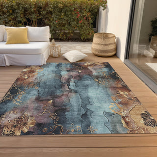 Piper Looms Chantille Floral ACN1869 Blue Machine Washable Area Rug Outdoor Lifestyle Image Feature