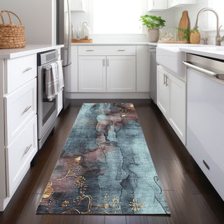 Piper Looms Chantille Floral ACN1869 Blue Machine Washable Area Rug Runner Lifestyle Image Feature