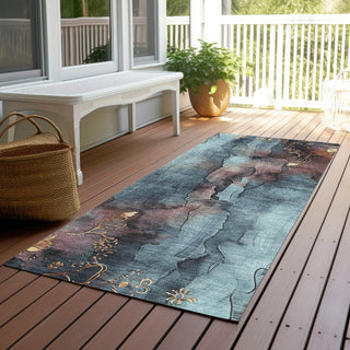 Piper Looms Chantille Floral ACN1869 Blue Machine Washable Area Rug Runner Outdoor Lifestyle Image Feature