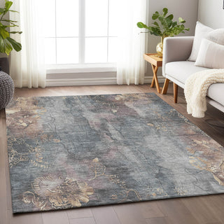 Piper Looms Chantille Floral ACN1869 Gray Machine Washable Area Rug Lifestyle Image Feature