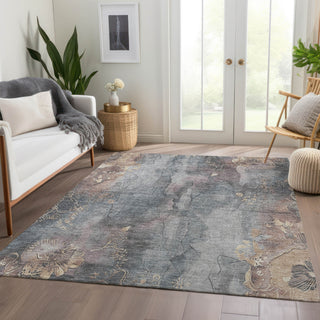 Piper Looms Chantille Floral ACN1869 Gray Machine Washable Area Rug Lifestyle Image Feature