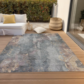 Piper Looms Chantille Floral ACN1869 Gray Machine Washable Area Rug Outdoor Lifestyle Image Feature