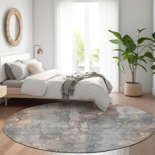 Piper Looms Chantille Floral ACN1869 Gray Machine Washable Area Rug Round Lifestyle Image Feature