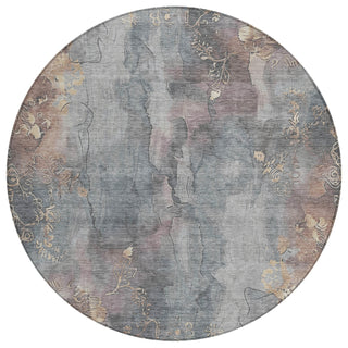 Piper Looms Chantille Floral ACN1869 Gray Machine Washable Area Rug Round Main Image