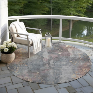 Piper Looms Chantille Floral ACN1869 Gray Machine Washable Area Rug Round Outdoor Lifestyle Image Feature