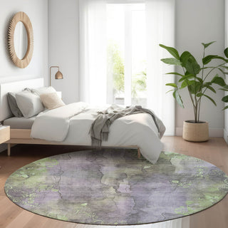 Piper Looms Chantille Floral ACN1869 Lavender Machine Washable Area Rug Round Lifestyle Image Feature