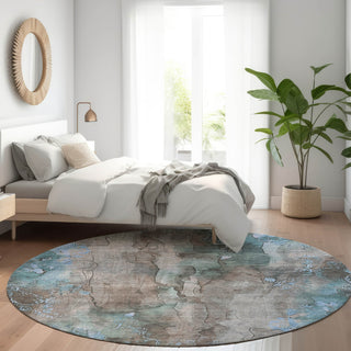 Piper Looms Chantille Floral ACN1869 Taupe Machine Washable Area Rug Round Lifestyle Image Feature
