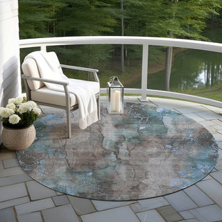 Piper Looms Chantille Floral ACN1869 Taupe Machine Washable Area Rug Round Outdoor Lifestyle Image Feature