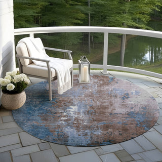 Piper Looms Chantille Abstract ACN1870 Brown Machine Washable Area Rug Round Outdoor Lifestyle Image Feature