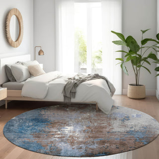 Piper Looms Chantille Abstract ACN1870 Coffee Machine Washable Area Rug Round Lifestyle Image Feature